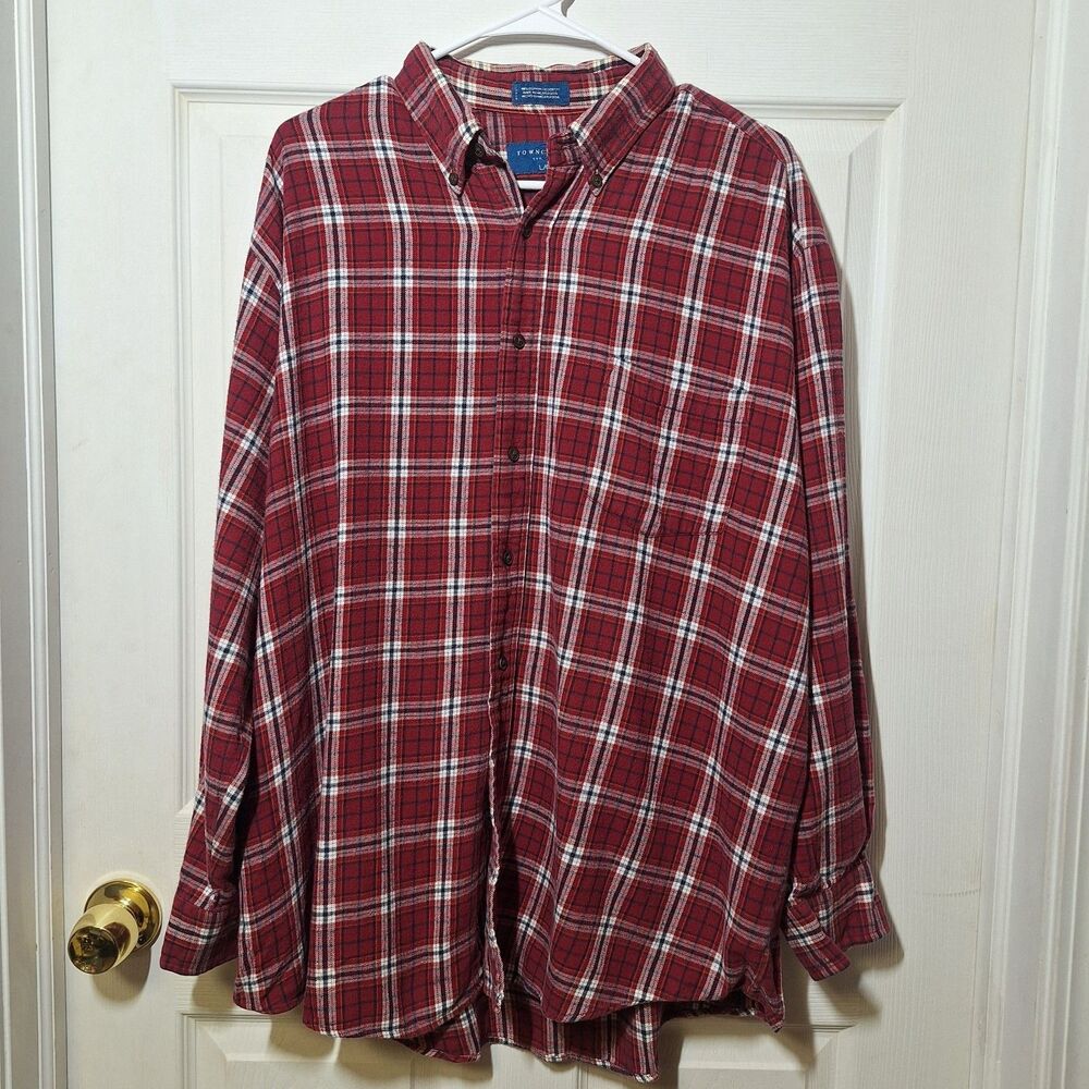Towncraft Vintage 90s Red White Plaid Flannel Long Sleeve Button Up Size L